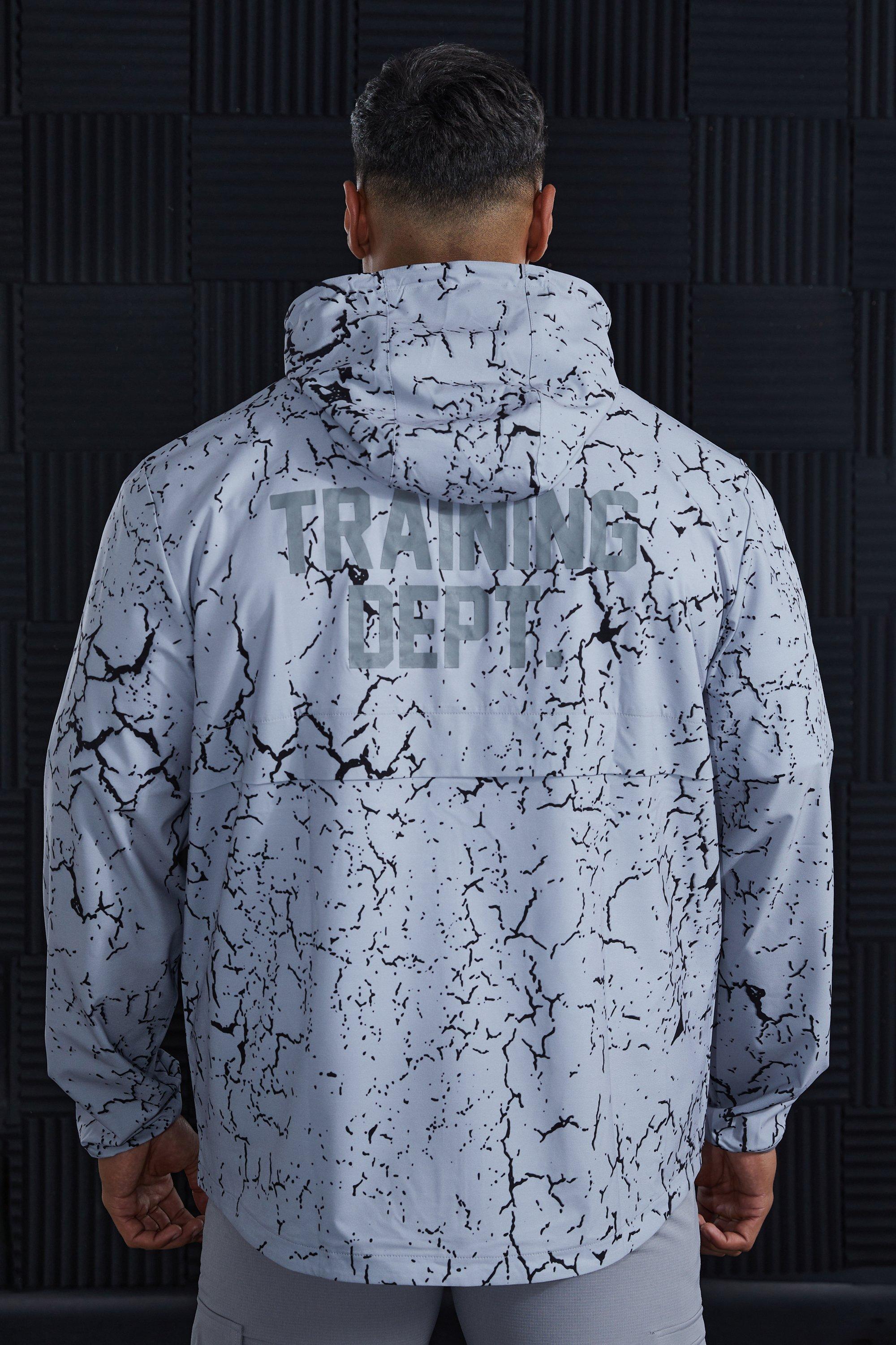 Active Training Dept Marble Print Windbreaker | boohooMAN UK